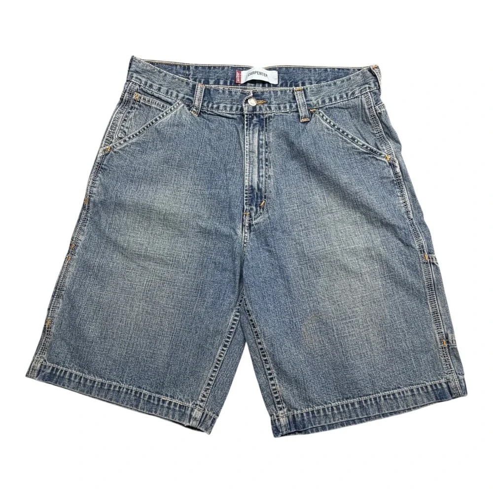 Levis Carpenter Denim Shorts Mens 36 Blue Medium Wash Utility Workwear Baggy